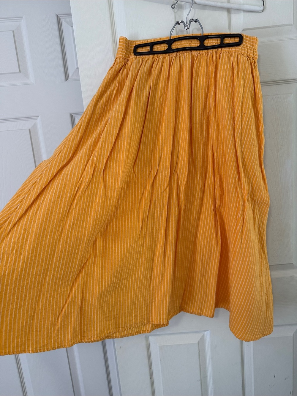 Linen blend orange and white strip maxi skirt